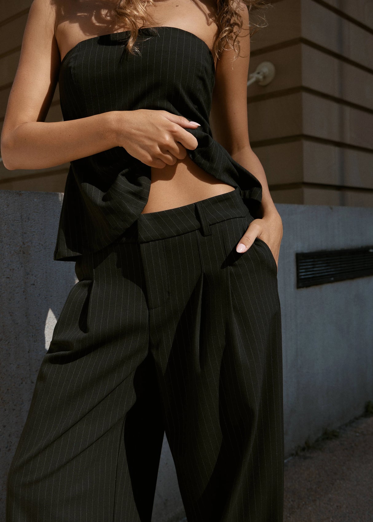 Afends Womens Business Pinstripe Low Rise Trouser