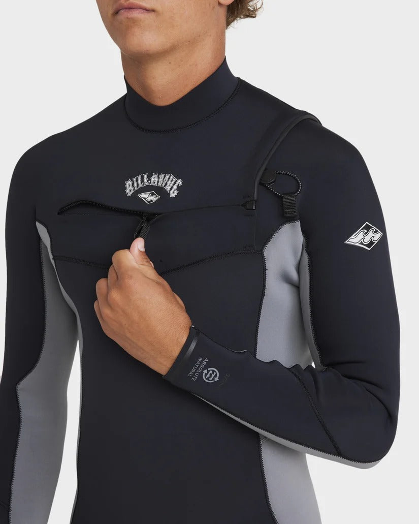 Billabong Mens 3/2mm Absolute Natural Chest Zip Steamer Wetsuit