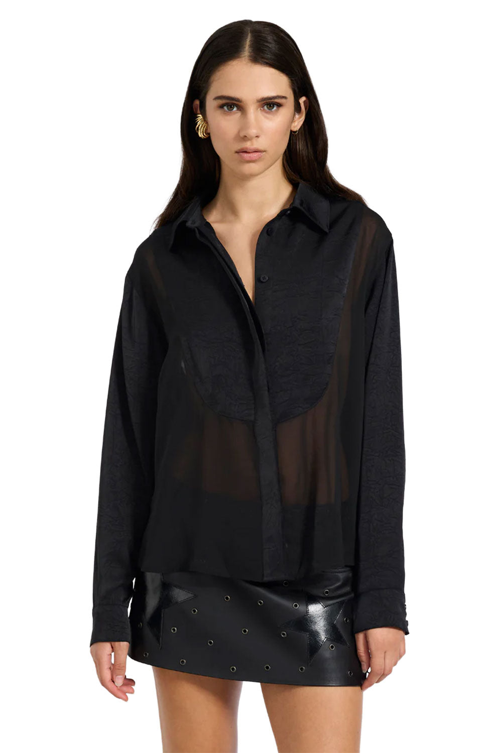 One Teaspoon Sheer Panel Tuxedo Shirt