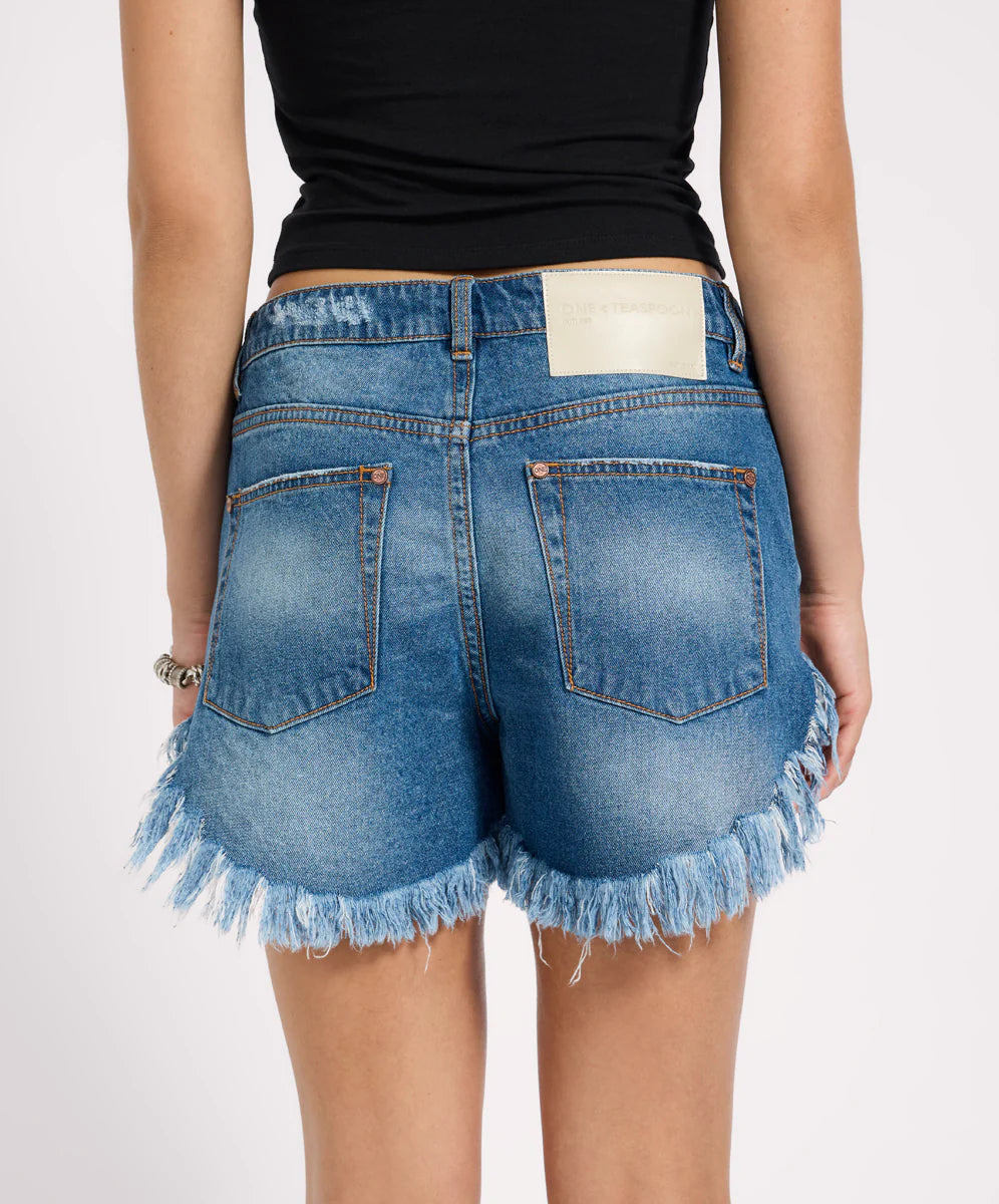 One Teaspoon Outlaws Low Waist Mid Length Denim Shorts