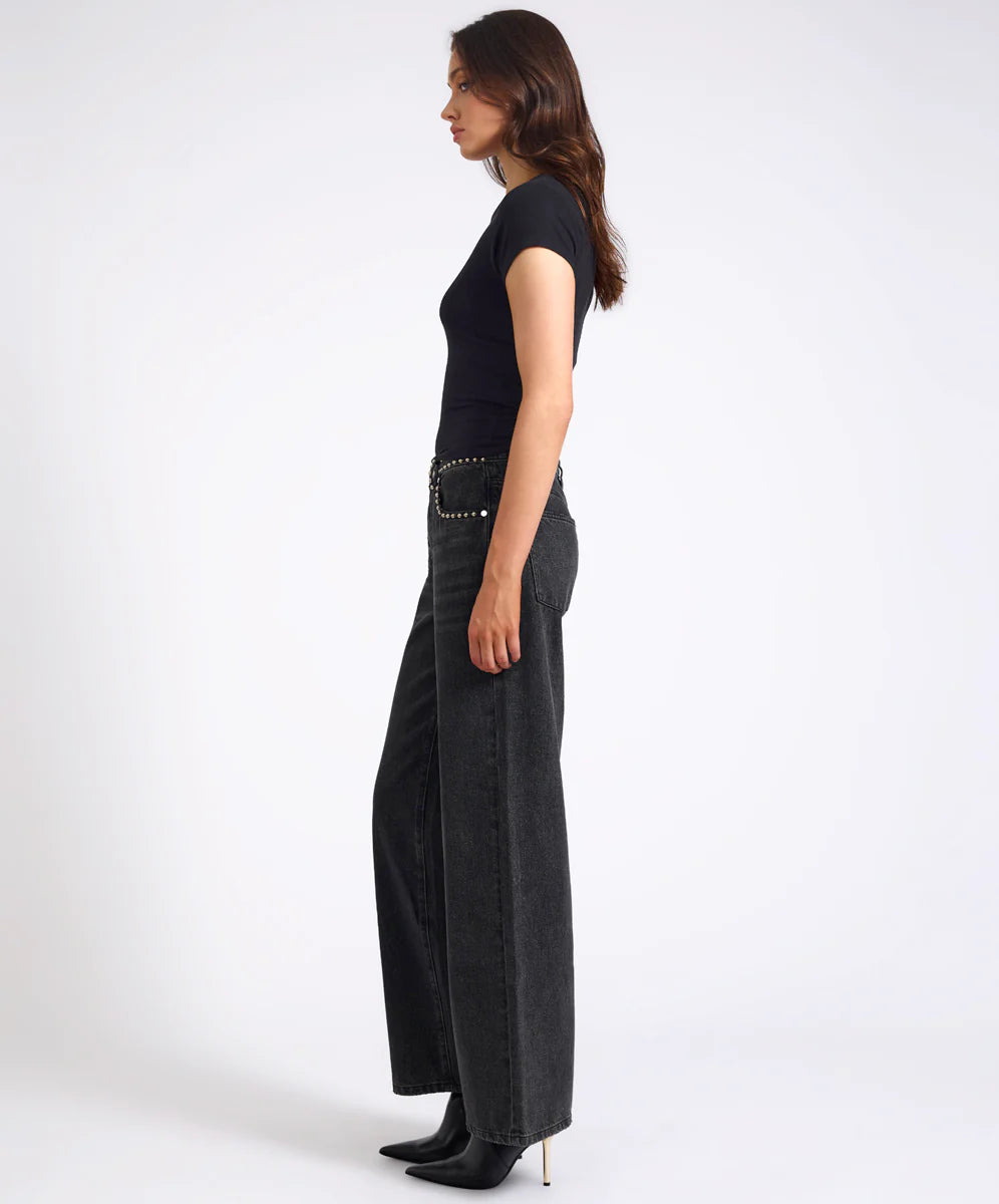 One Teaspoon Jackson Mid Waist Wide Leg Studded Denim Jeans