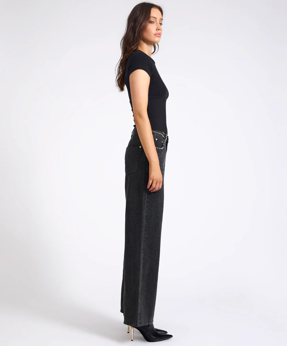 One Teaspoon Jackson Mid Waist Wide Leg Studded Denim Jeans
