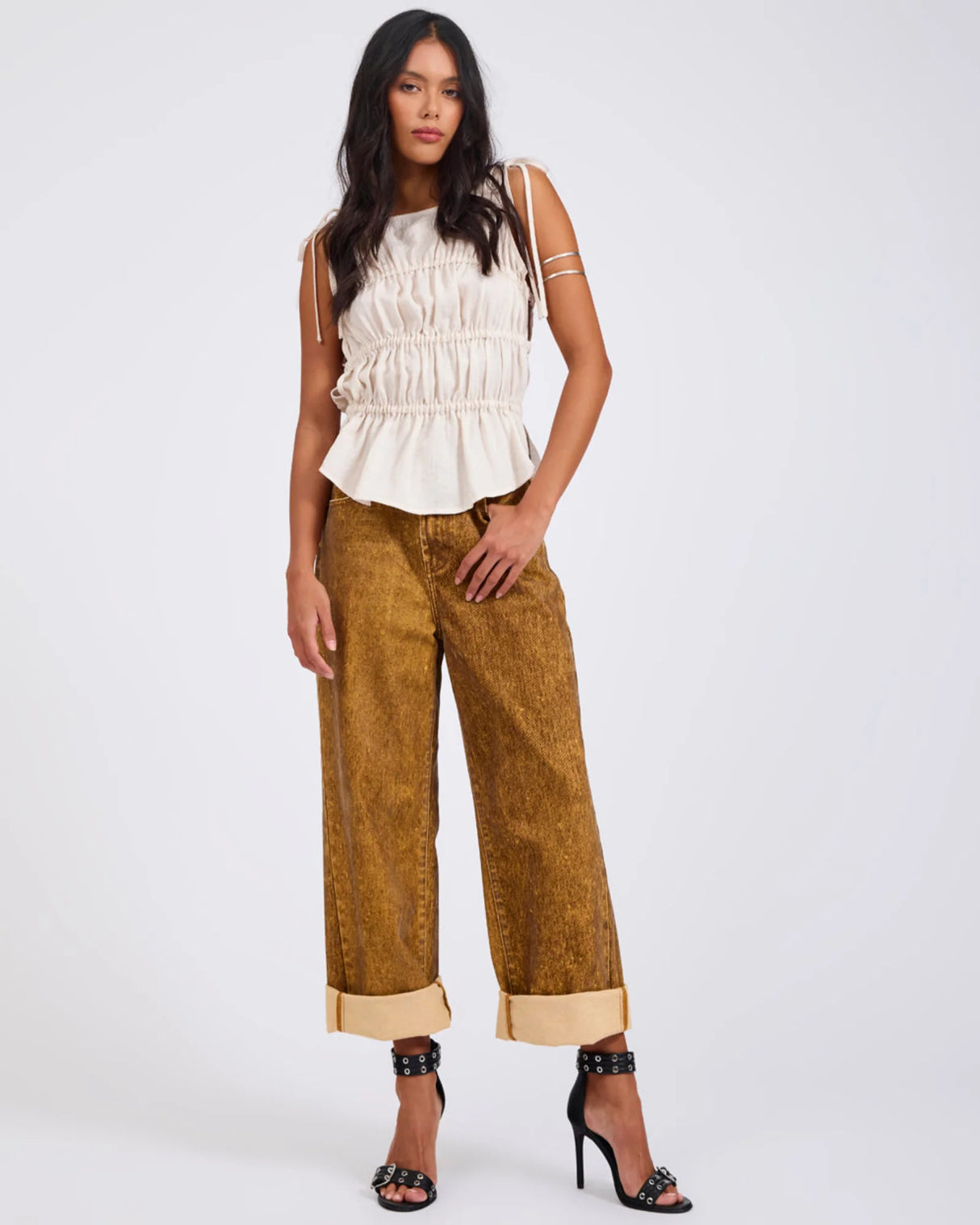 One Teaspoon Evelyn Gathered Ruched Tie Top