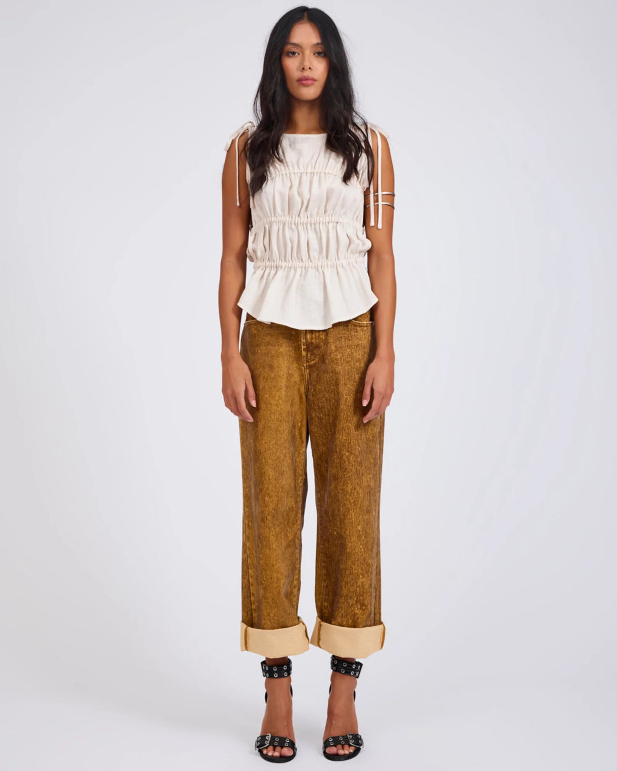 One Teaspoon Evelyn Gathered Ruched Tie Top