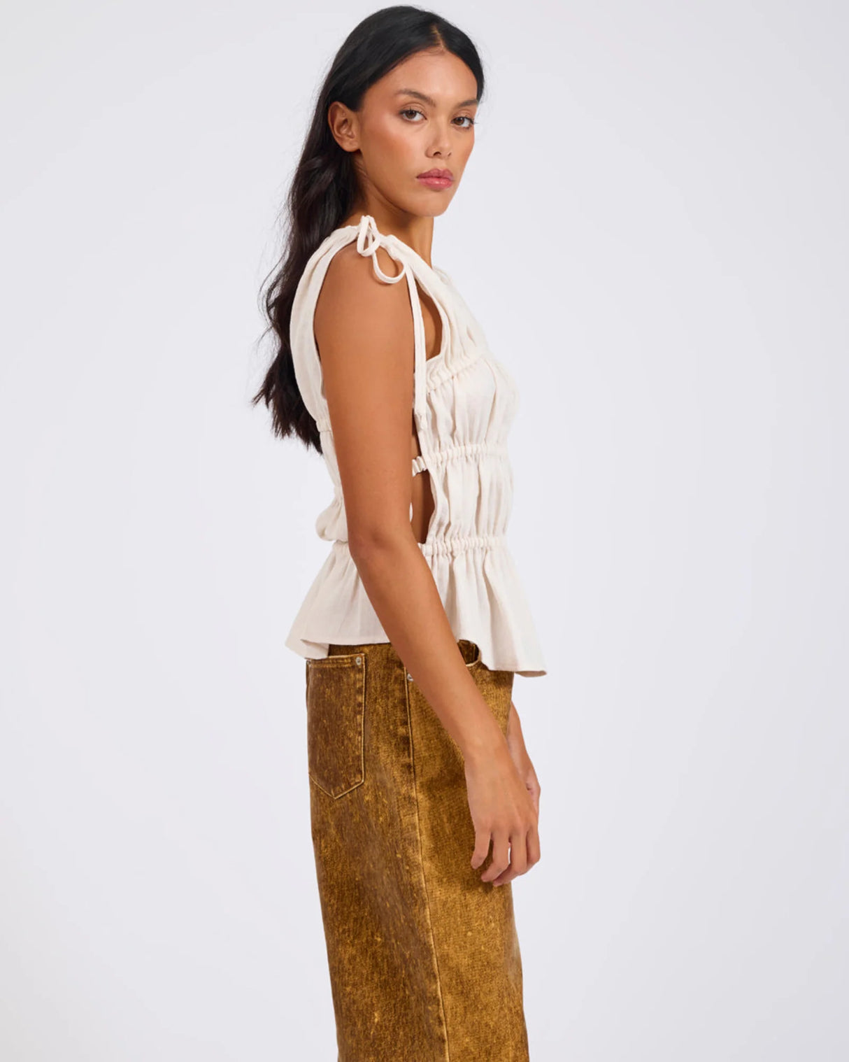 One Teaspoon Evelyn Gathered Ruched Tie Top