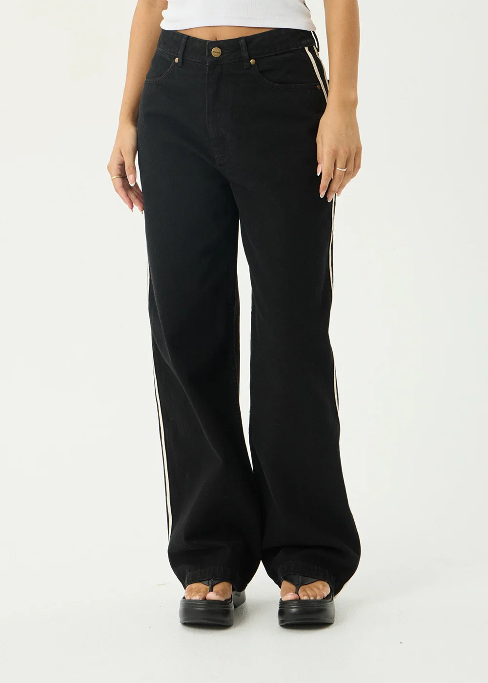 Afends Womens Bella Stripe Denim Wide Leg Baggy Jean
