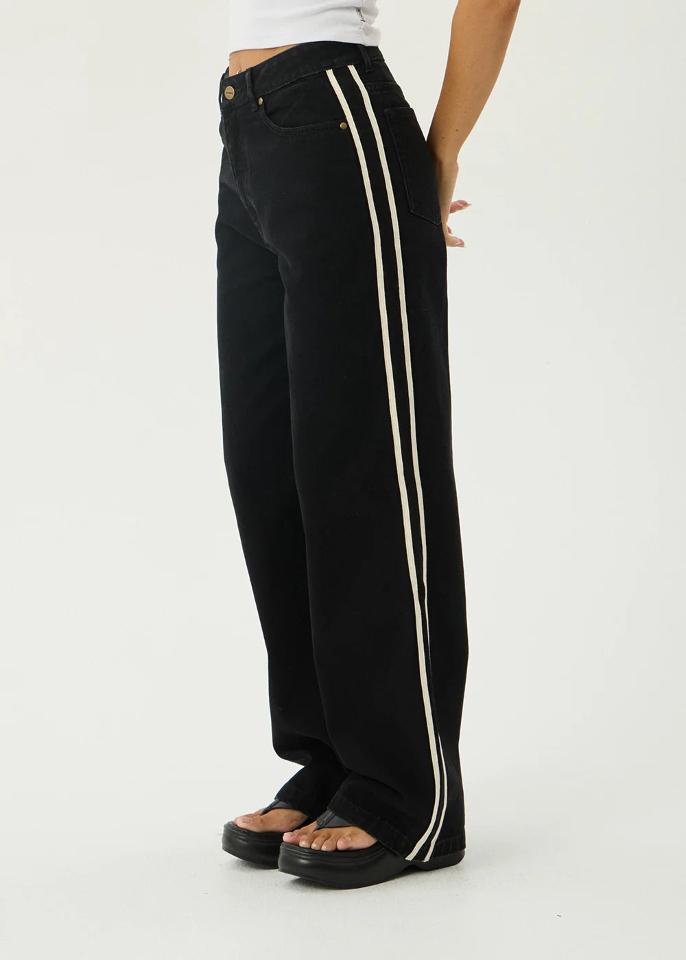 Afends Womens Bella Stripe Denim Wide Leg Baggy Jean
