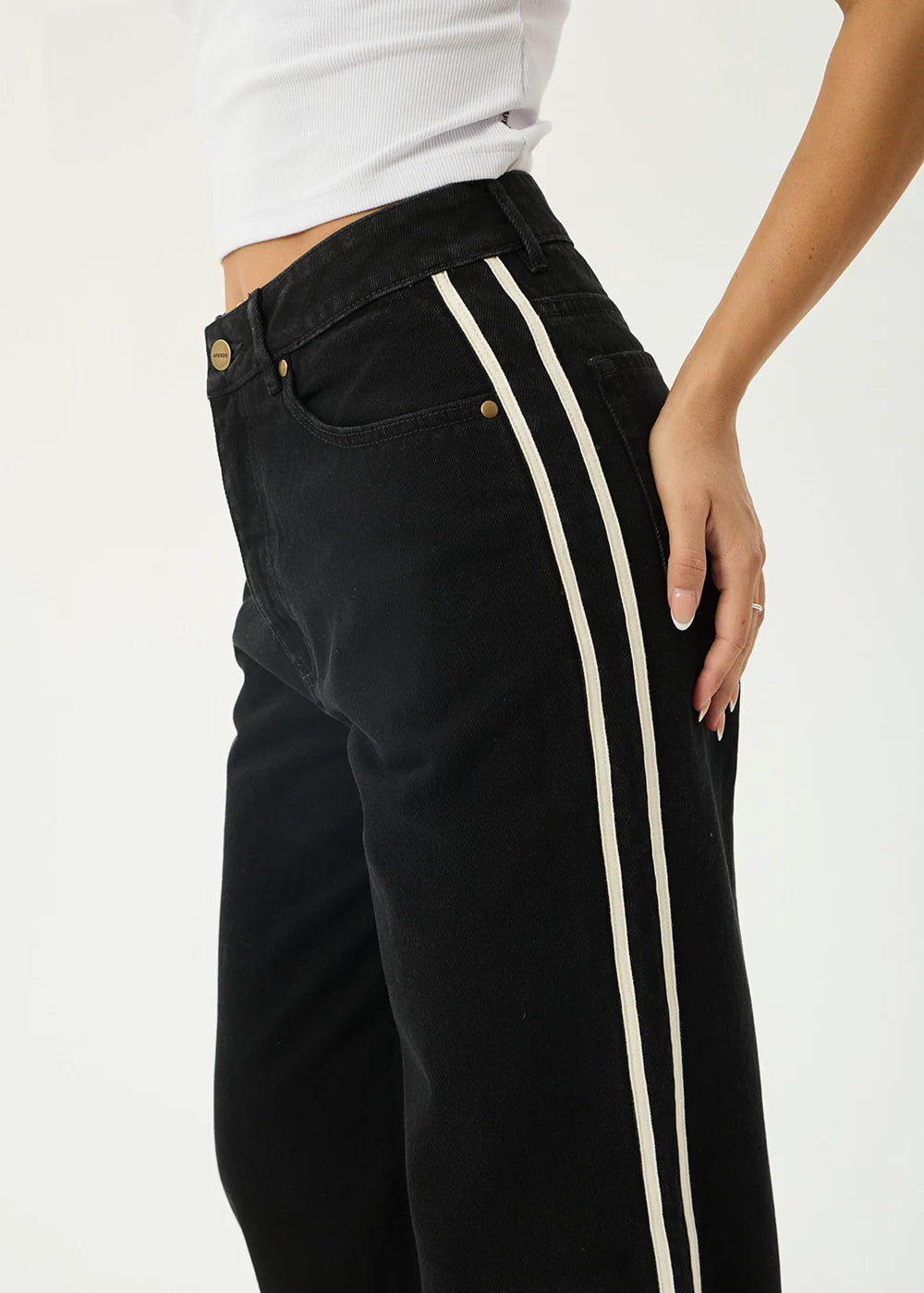 Afends Womens Bella Stripe Denim Wide Leg Baggy Jean