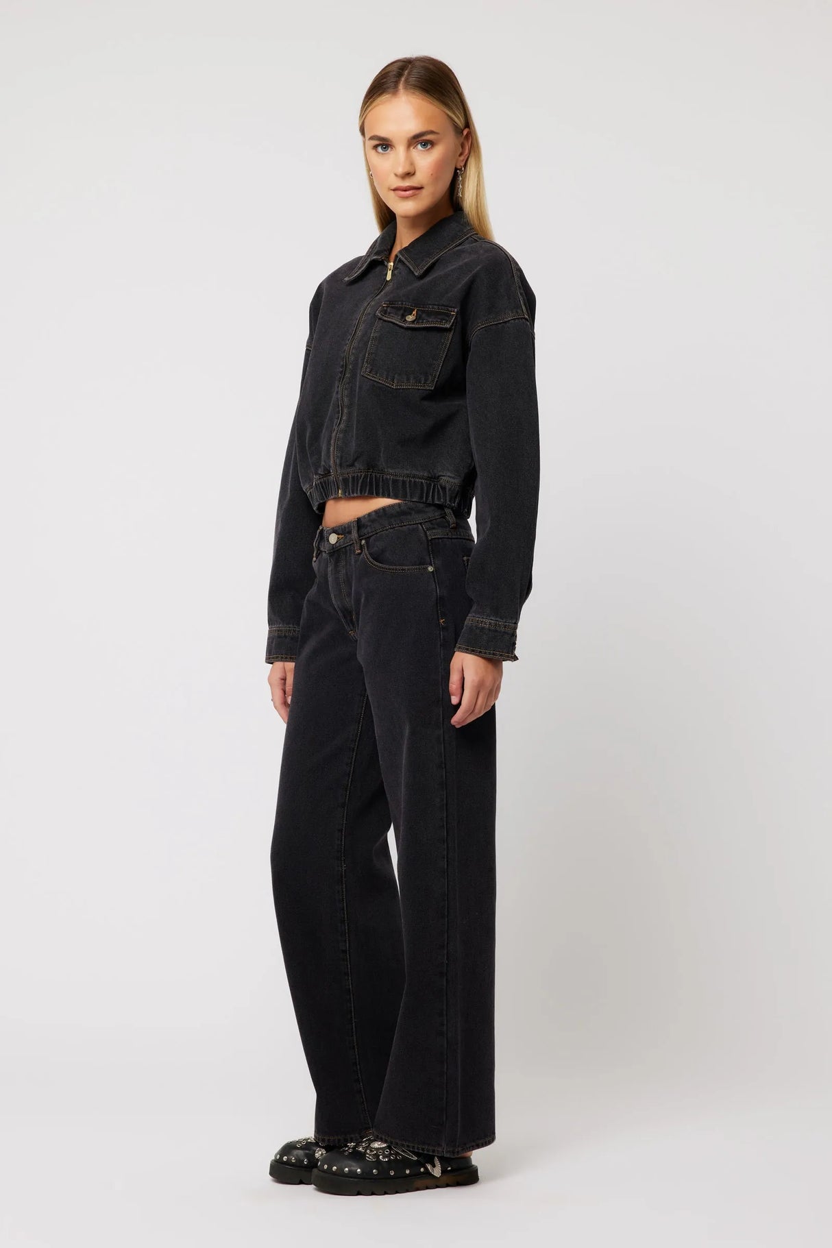 Abrand Womens Denim Bomber Jacket Cara