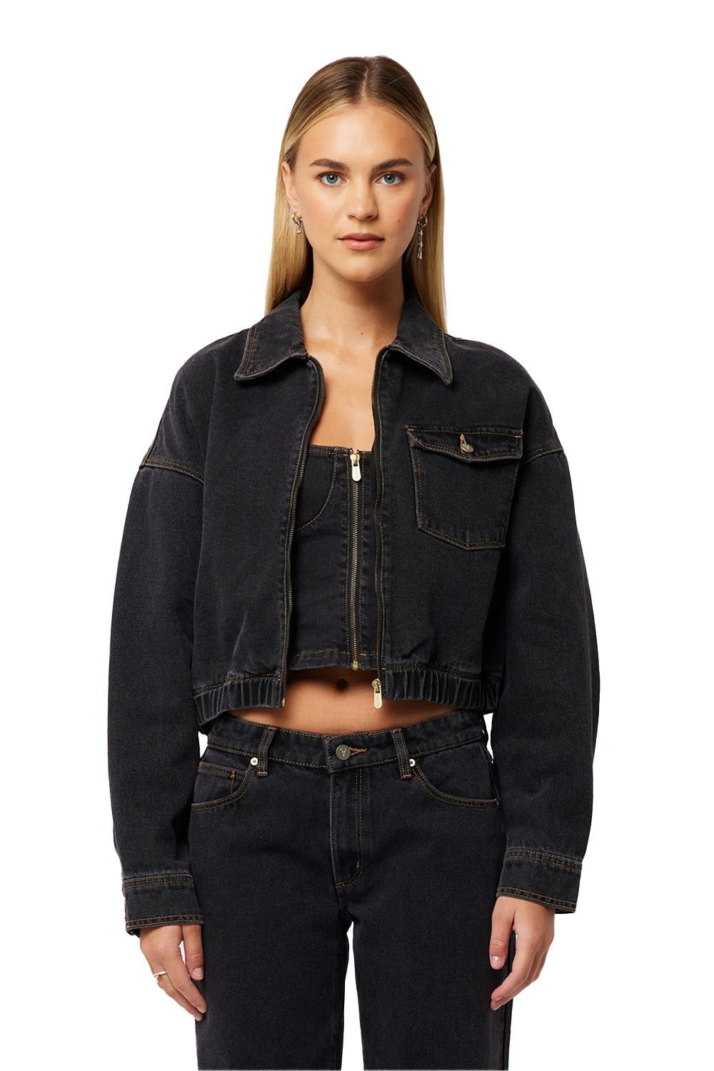 Abrand Womens Denim Bomber Jacket Cara