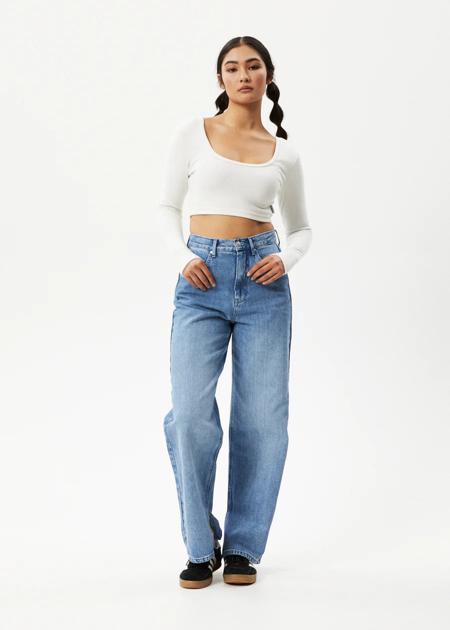 Afends Womens Milla Hemp Ribbed L/S Cropped Top