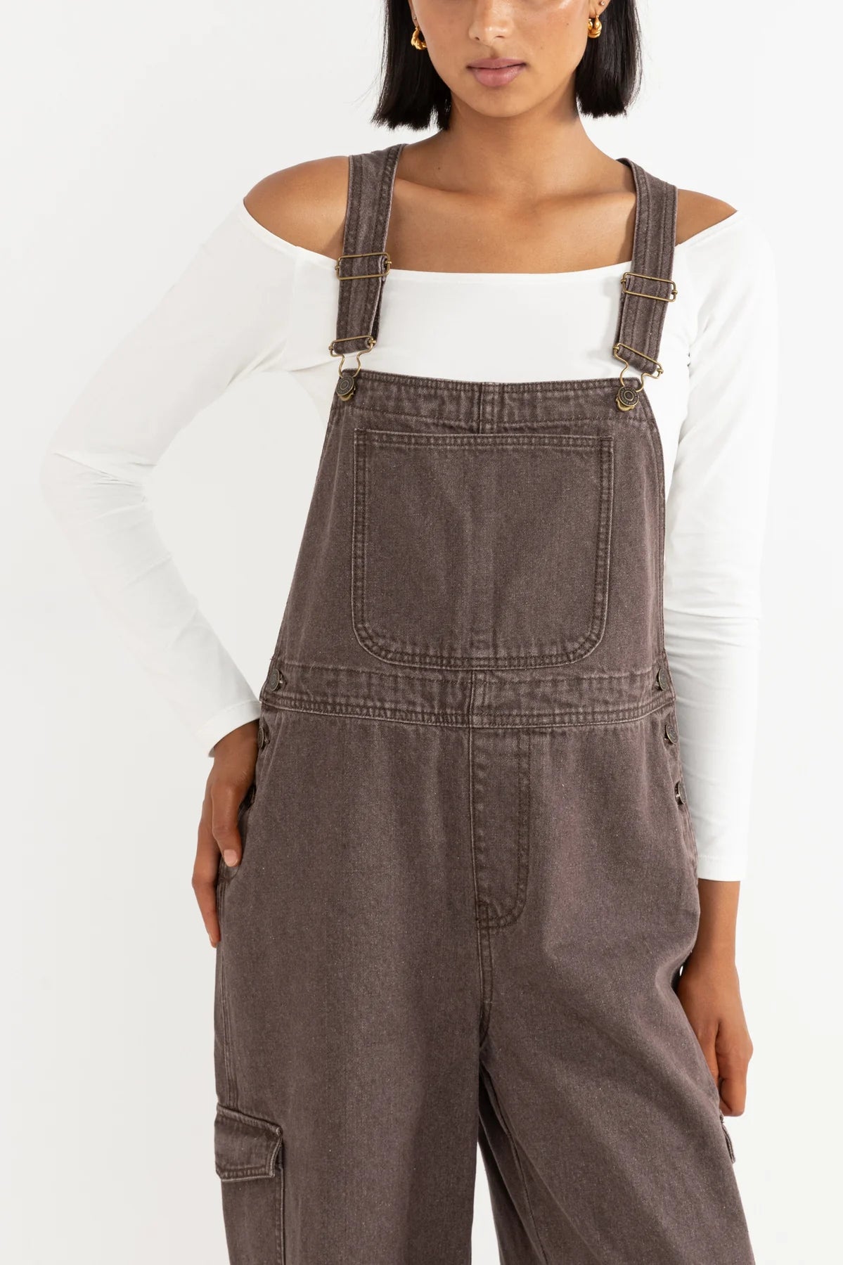 Rhythm Womens Charlie Wide Leg Cargo Overalls