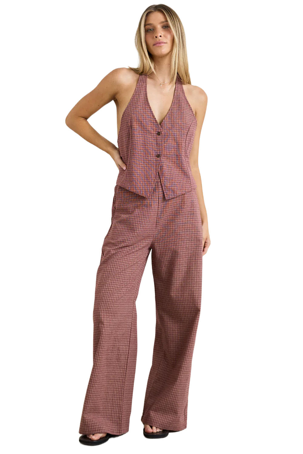 Rhythm Lucy Check Wide Leg Pant