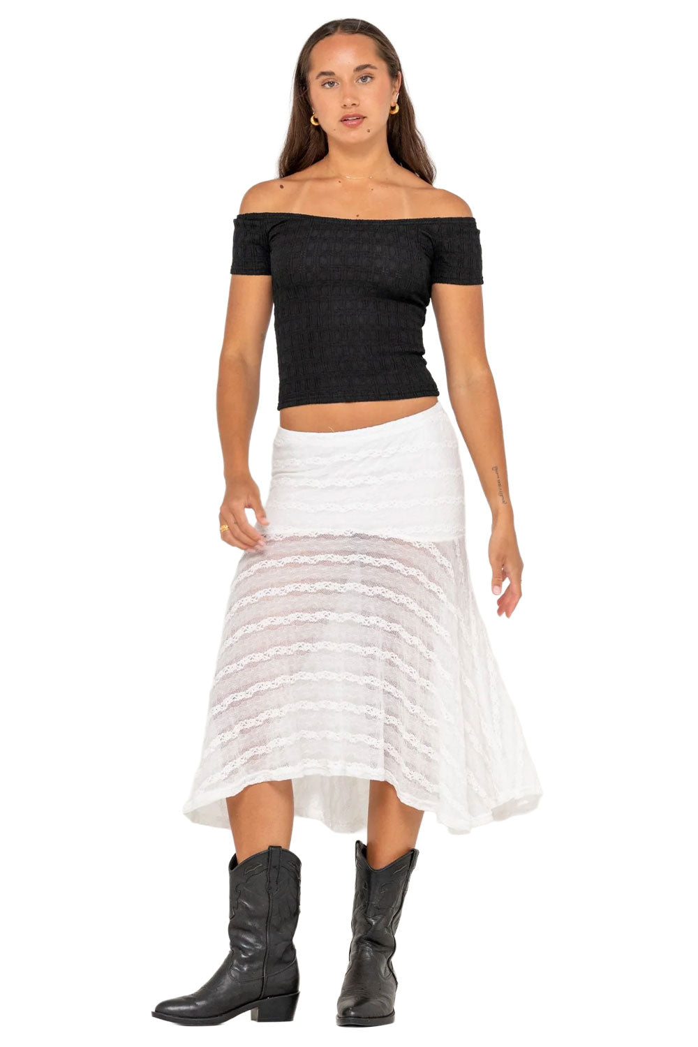 Rusty Athens Low Rise Lace Maxi Skirt