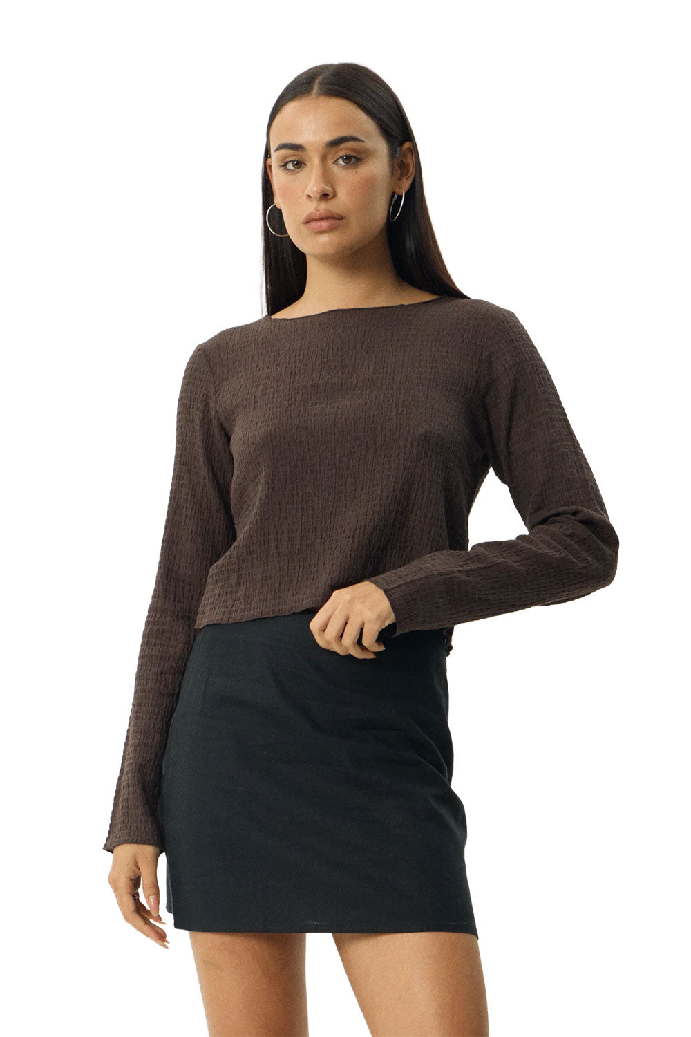Afends Womens Focus Seersucker L/S Top