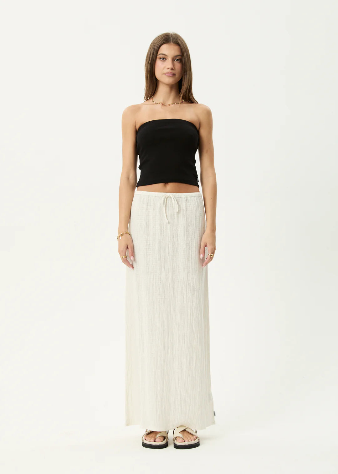 Afends Womens Focus Seersucker Maxi Skirt