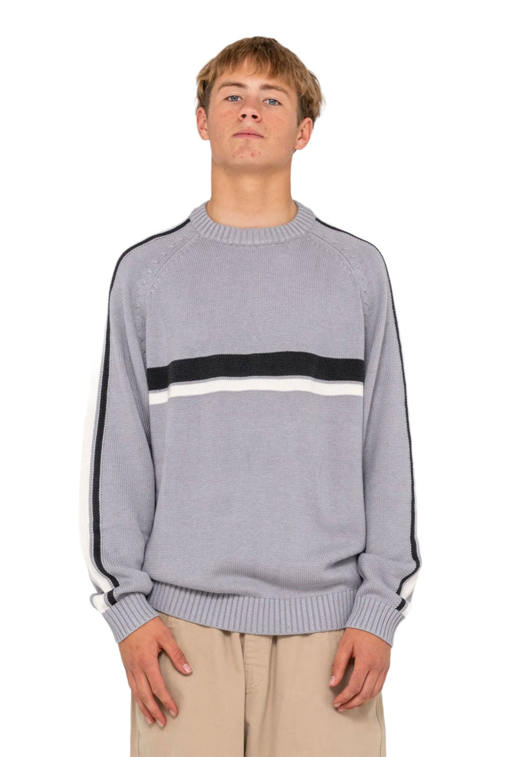 Rusty Mens White Lines 2.0 Crew Neck Knit