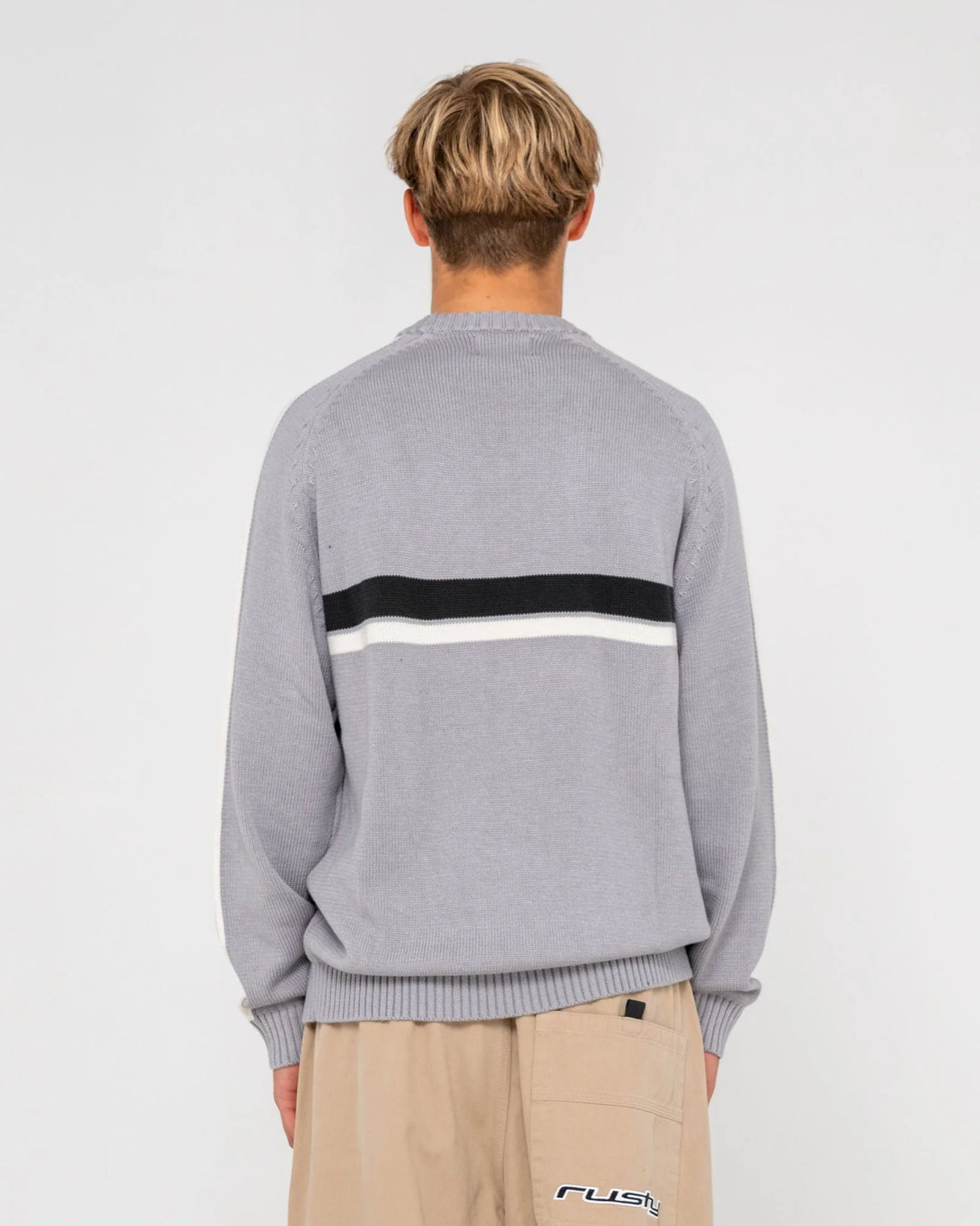 Rusty Mens White Lines 2.0 Crew Neck Knit