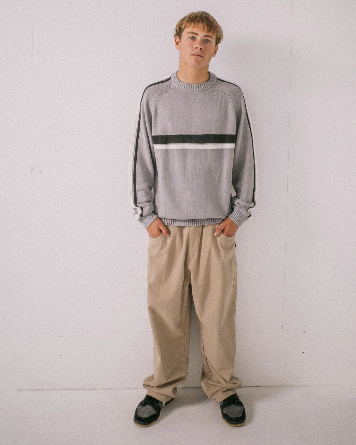 Rusty Mens White Lines 2.0 Crew Neck Knit
