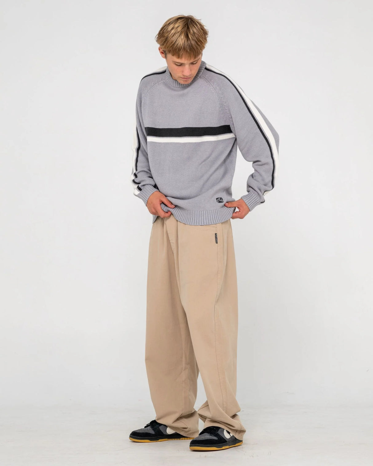 Rusty Mens White Lines 2.0 Crew Neck Knit