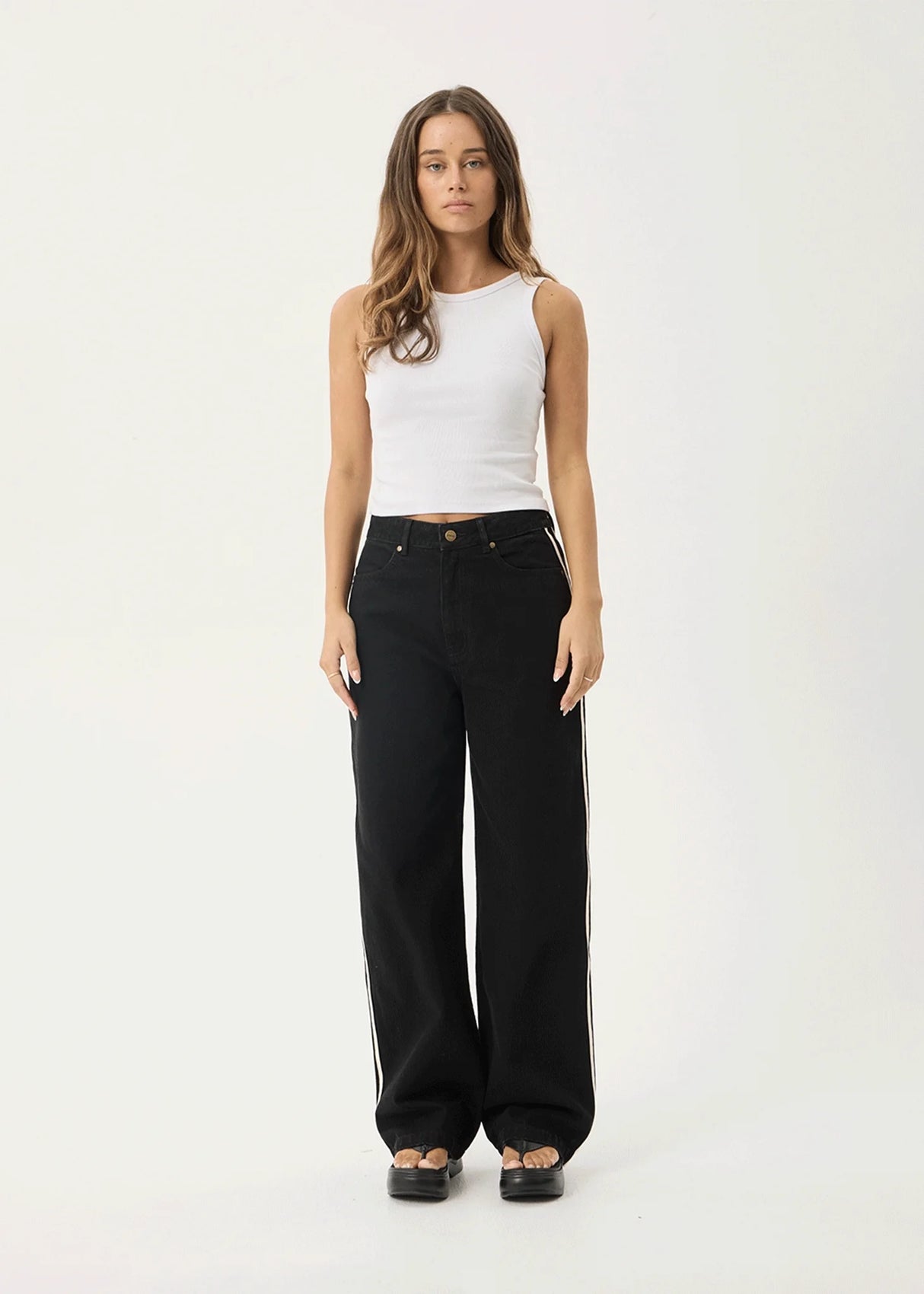 Afends Womens Bella Stripe Denim Wide Leg Baggy Jean