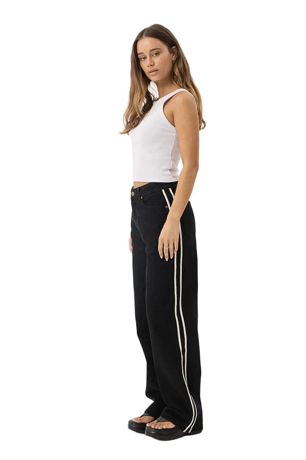 Afends Womens Bella Stripe Denim Wide Leg Baggy Jean
