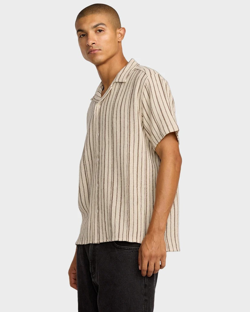 RVCA Mens Vacancy Stripe Short Sleeve Shirt