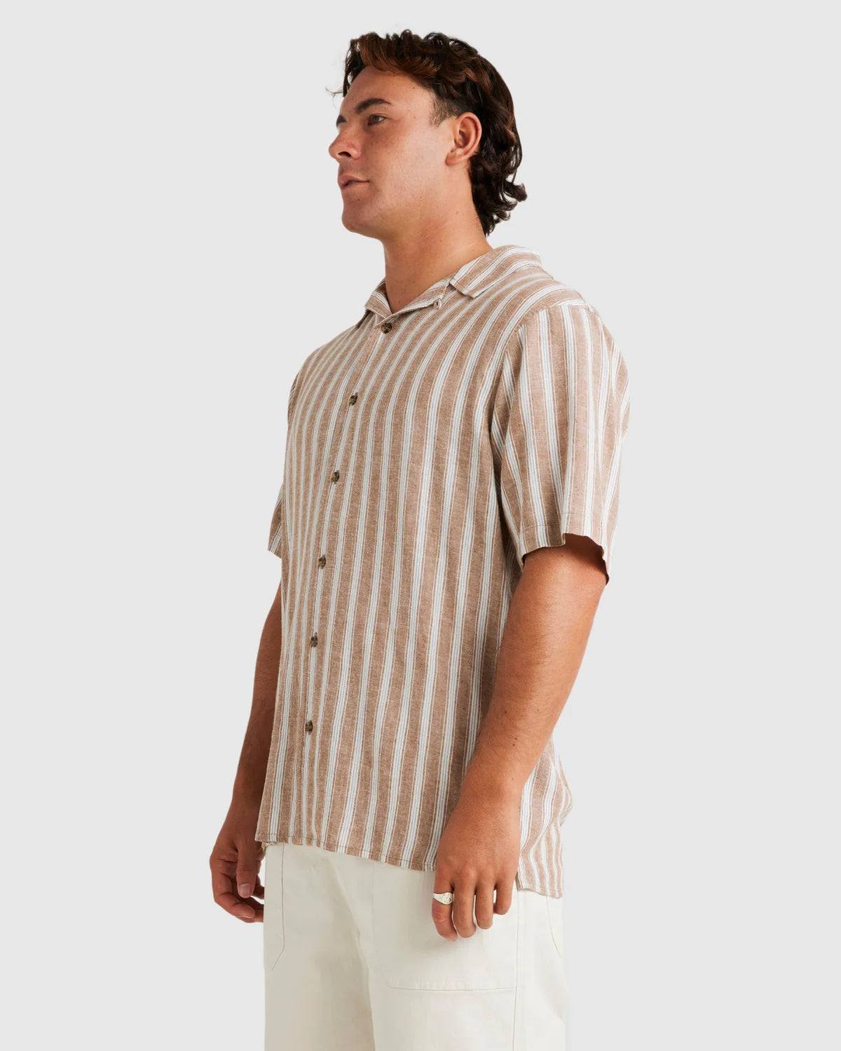 RVCA Mens Beat Stripe Vintage Short Sleeve Shirt