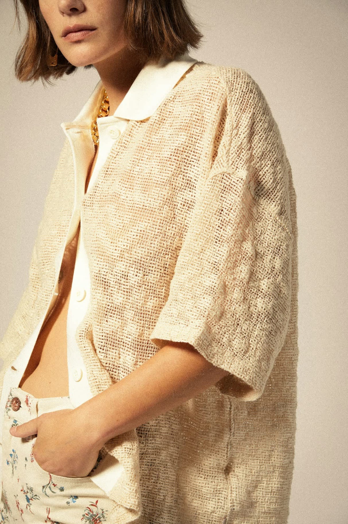 Brixton Womens Camp Mesh Button Down Polo Knit