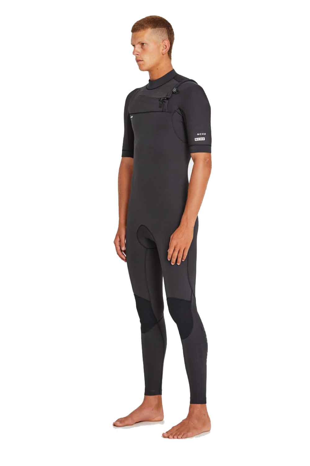 NCHE 2mm Chest Zip Short Arm Steamer Black