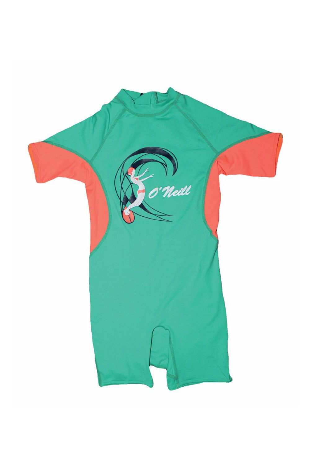 O'Neill Girls Toddler Ozone Short Sleeve Spring Rash Suit - Seaglass Papaya Cobalt