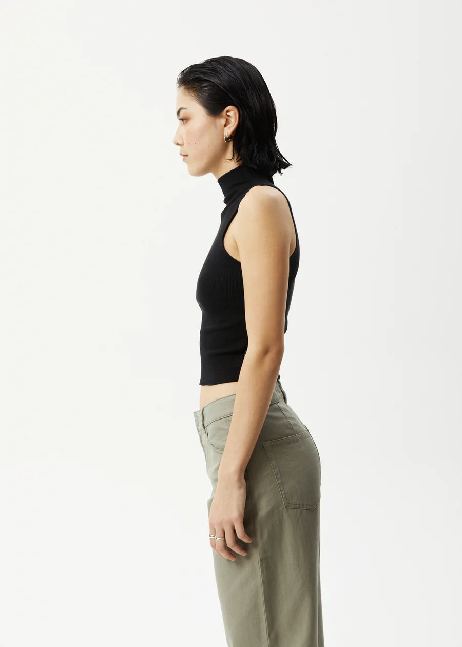 Afends Womens Iconic Hemp Ribbed High Neck Tank