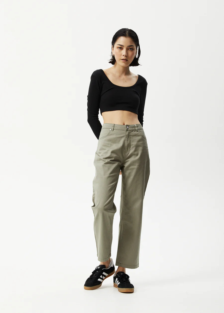 Afends Womens Milla Hemp Ribbed L/S Cropped Top