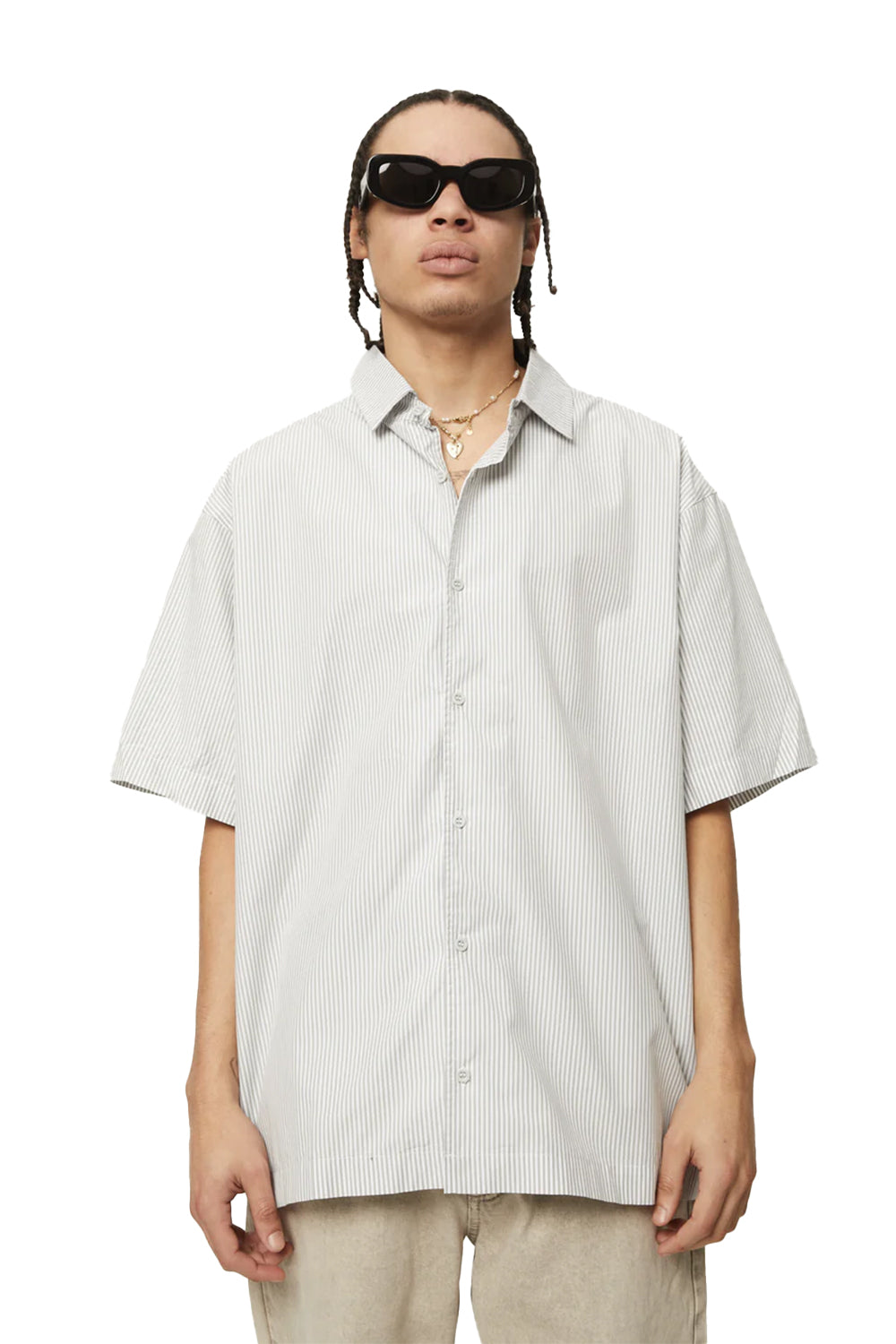 Afends Mens Locked Up Recycled Striped Short Sleeve Shirt