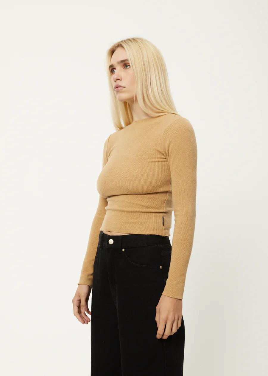 Afends Womens Peony Hemp Ribbed Long Sleeve Top