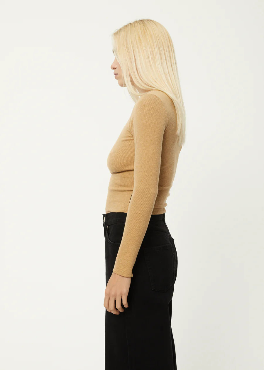 Afends Womens Peony Hemp Ribbed Long Sleeve Top