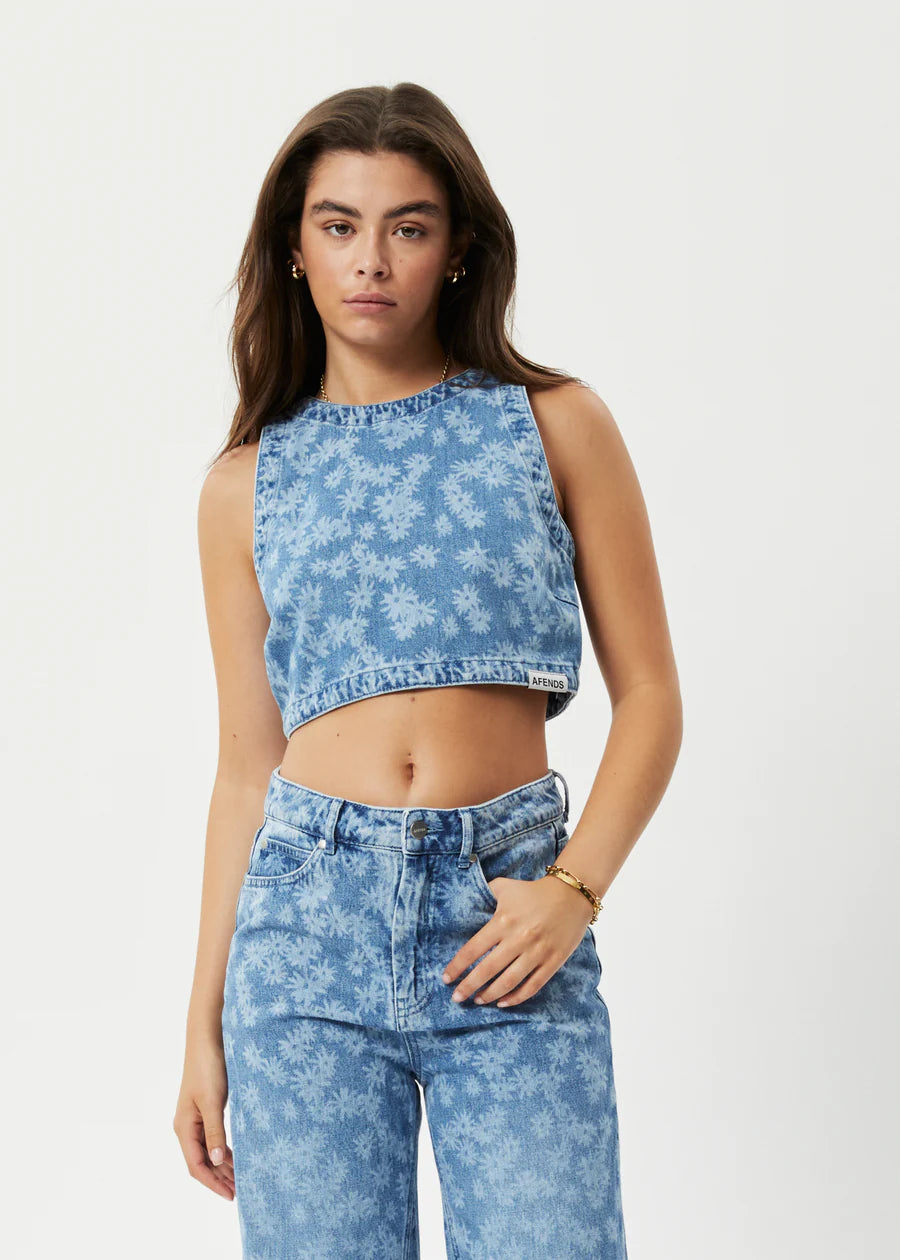 Afends Womens Fink Hemp Denim Cropped Top