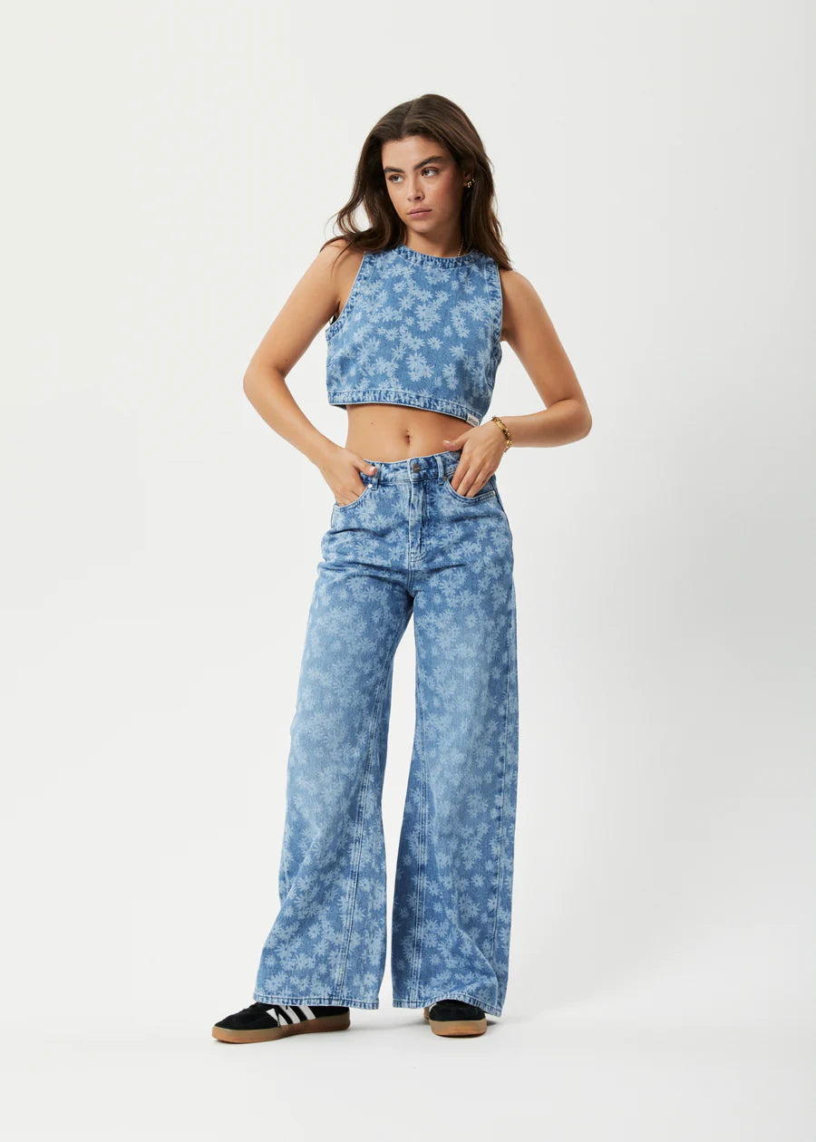 Afends Womens Fink Hemp Denim Cropped Top