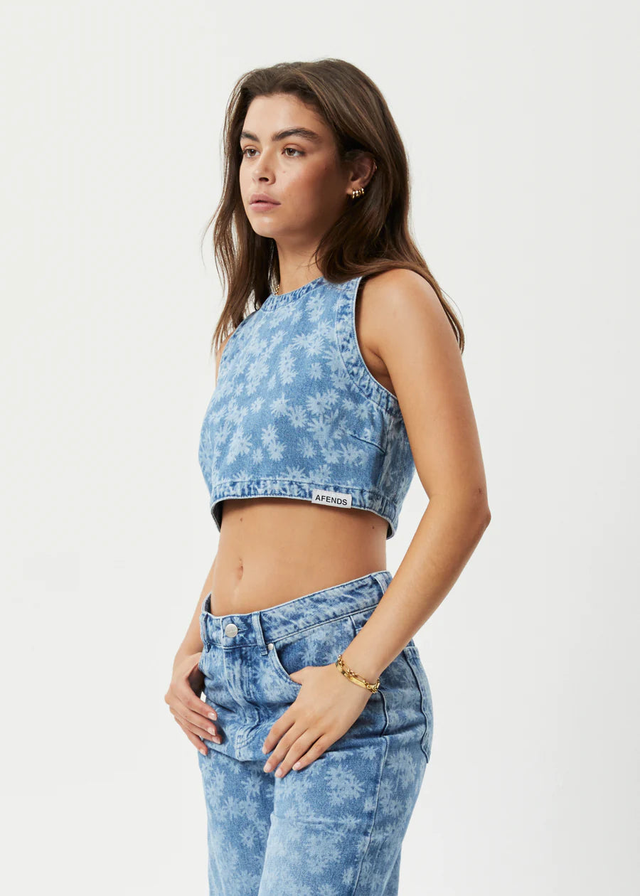 Afends Womens Fink Hemp Denim Cropped Top