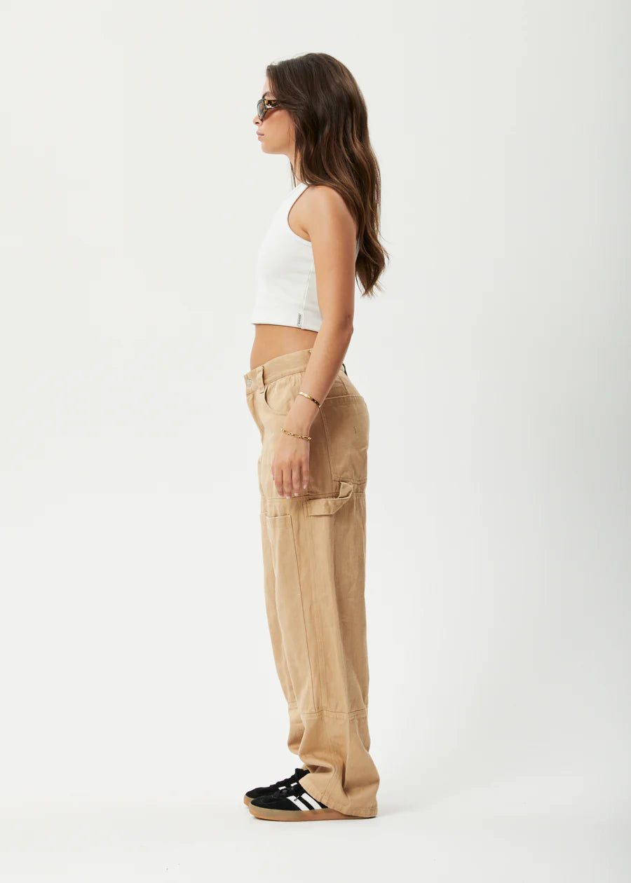 Afends Womens Sleepy Hollow Moss Hemp Twill Carpenter Pants