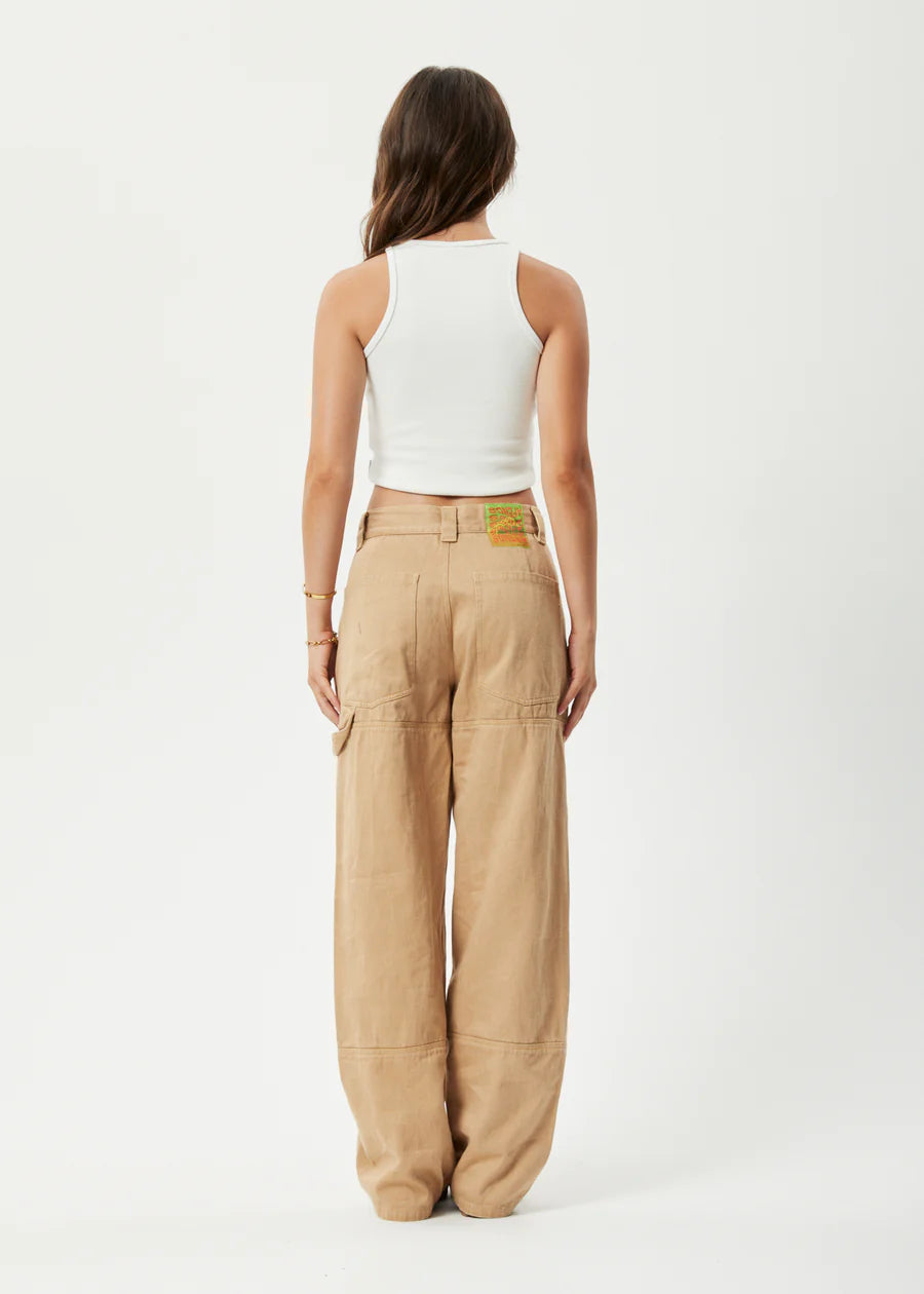 Afends Womens Sleepy Hollow Moss Hemp Twill Carpenter Pants