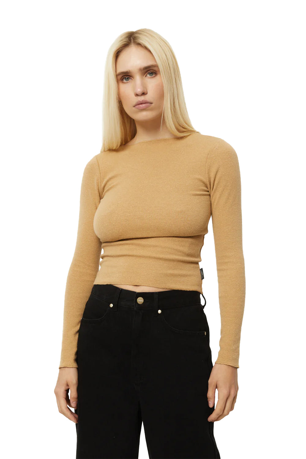 Afends Womens Peony Hemp Ribbed Long Sleeve Top