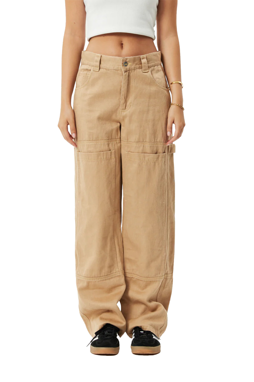 Afends Womens Sleepy Hollow Moss Hemp Twill Carpenter Pants