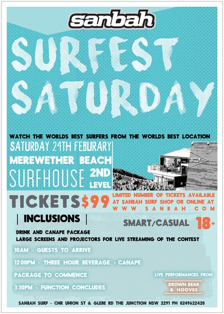 Sanbah Surfest Saturday - 24th of Feb 2018 - Tickets on sale now!