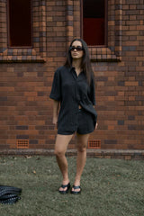 Afends Womens Dusk Seersucker Boxer Short