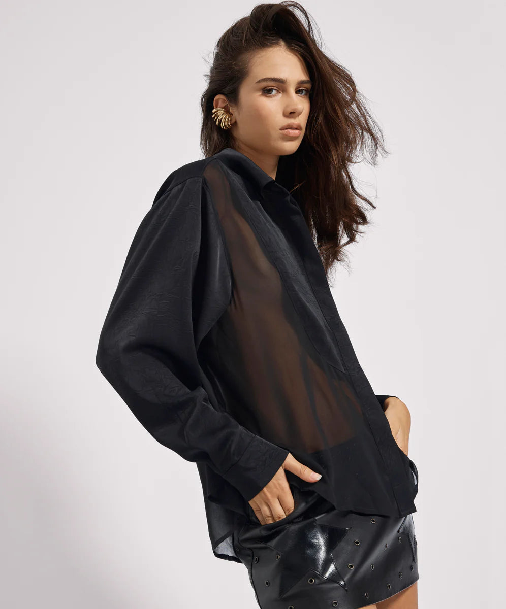 One Teaspoon Sheer Panel Tuxedo Shirt