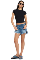 One Teaspoon Outlaws Low Waist Mid Length Denim Shorts