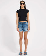 One Teaspoon Outlaws Low Waist Mid Length Denim Shorts