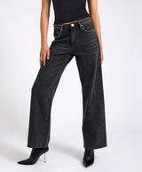 One Teaspoon Jackson Mid Waist Wide Leg Studded Denim Jeans