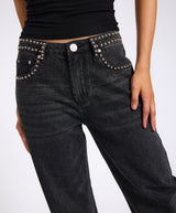 One Teaspoon Jackson Mid Waist Wide Leg Studded Denim Jeans